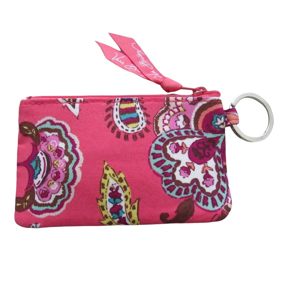 Vera Bradley Pink Call Me Coral ID Card Holder Coin Pouch Zip Key Ring Retired - Picture 2 of 7